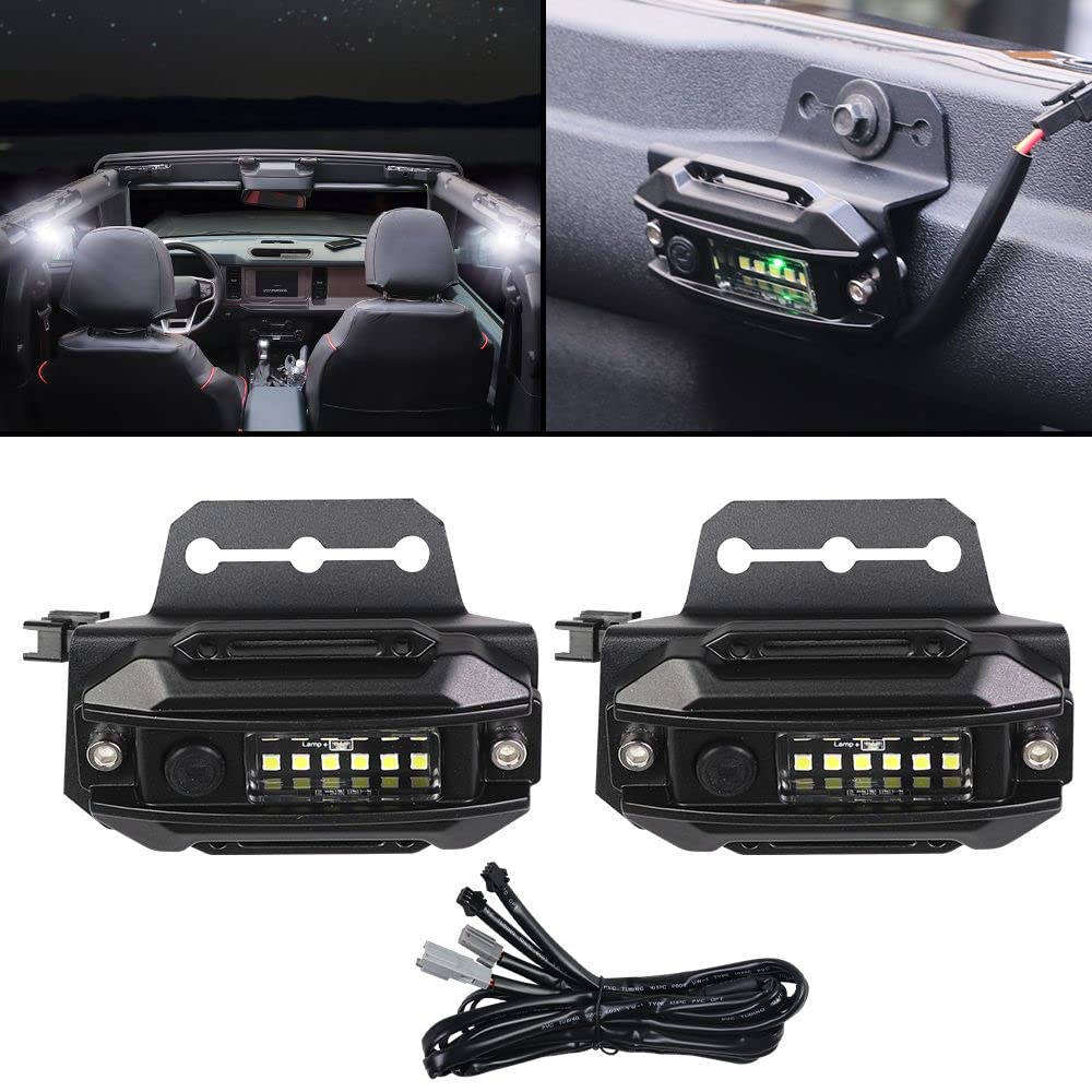 2Pcs LED Interior Dome Lights Kit for Ford Bronco 2021-2023 - Super Bright White LED Ceiling & Reading Lights with Mounting Brackets & Harness | Easy Installation for Offroad, Camping & Night Driving