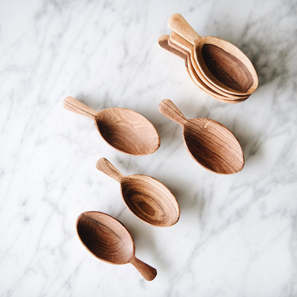 Premium Wild Olive Wood Petal Scoop Set - Handcrafted Kitchen Utensils for Measuring & Serving - Perfect for Coffee, Tea, Spices & Baking Ingredients