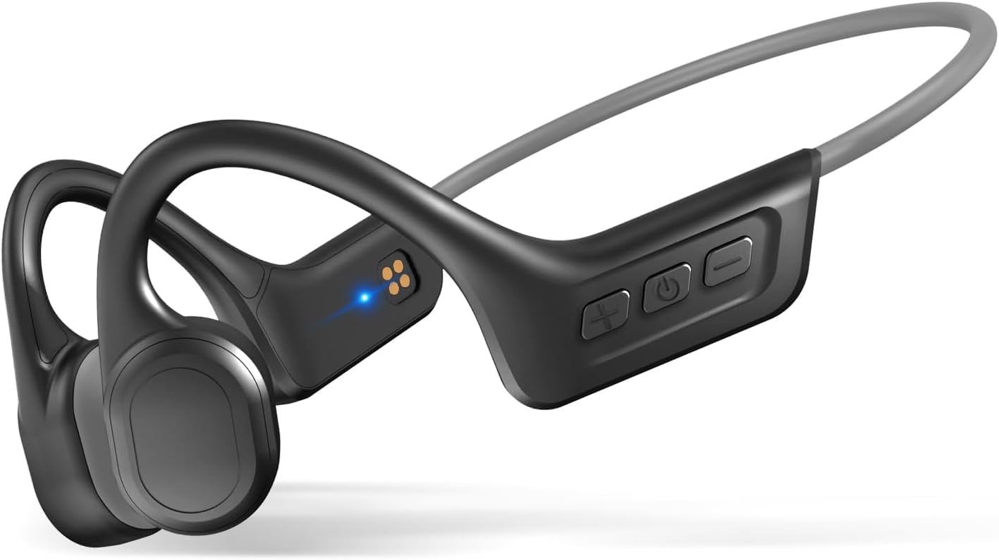 Upgrade Bone Conduction Headphones - IPX7 Waterproof Bluetooth 5.3 Wireless Sport Headphones with Built-in Mic, 10H Playtime for Running, Cycling, Gym, Hiking & Workout | Open Ear Design for Safe Outdoor Activities (Gray)