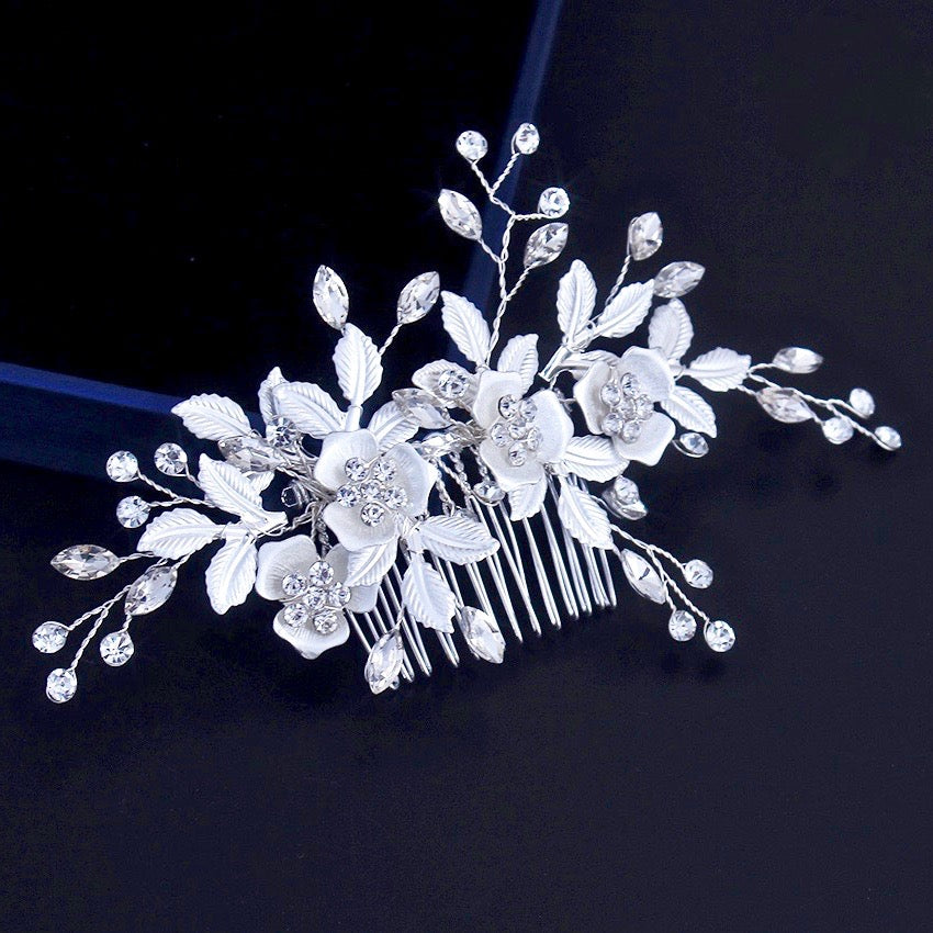Myra Floral Bridal Hair Comb - Silver, Rose Gold & Yellow Gold Wedding Hair Accessories for Brides, Bridesmaids & Prom | Perfect for Weddings, Photoshoots & Special Occasions