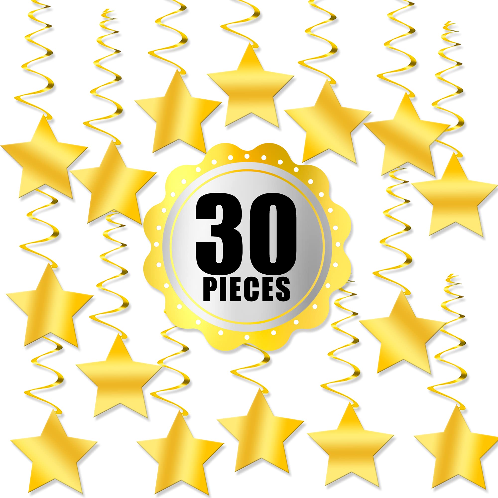 KatchOn Gold Star Hanging Swirls - Pack of 30 | Premium Graduation Party Decorations for Class of 2025 | Shimmering Hanging Stars for Ceiling & Wall Decor | Perfect for Graduation Ceremonies, Birthday Parties & Special Events