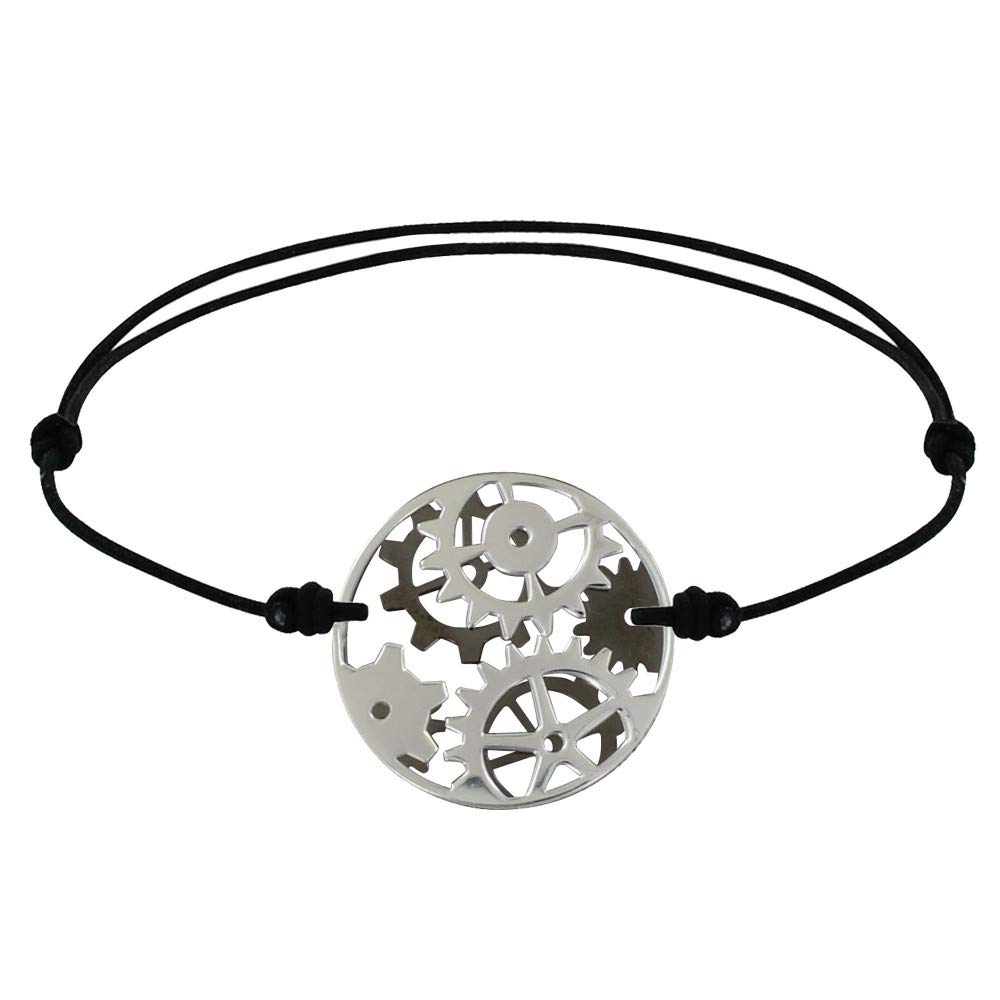 Men's Link Bracelet with Gears & Medal Design - Reversible Silver & Ruthenium for Casual Wear & Gift Giving