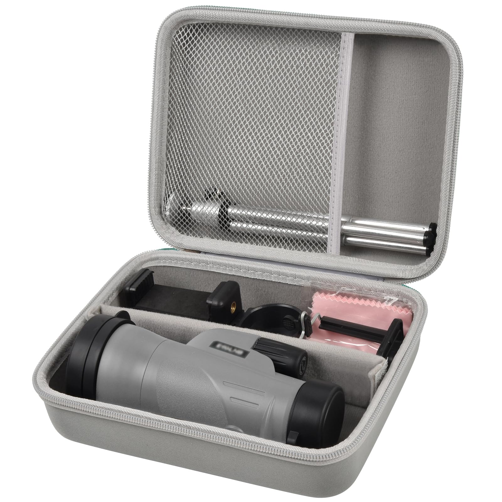 High Definition Monocular Telescope Case - Compatible with Gosky 12x55, Eullsi, PhysioPhyx 80x100, Pankoo 12x50 & Titan 12x55 - Includes Smartphone Holder & Tripod (Grey) - Perfect for Bird Watching, Hiking, Hunting and Outdoor Adventures