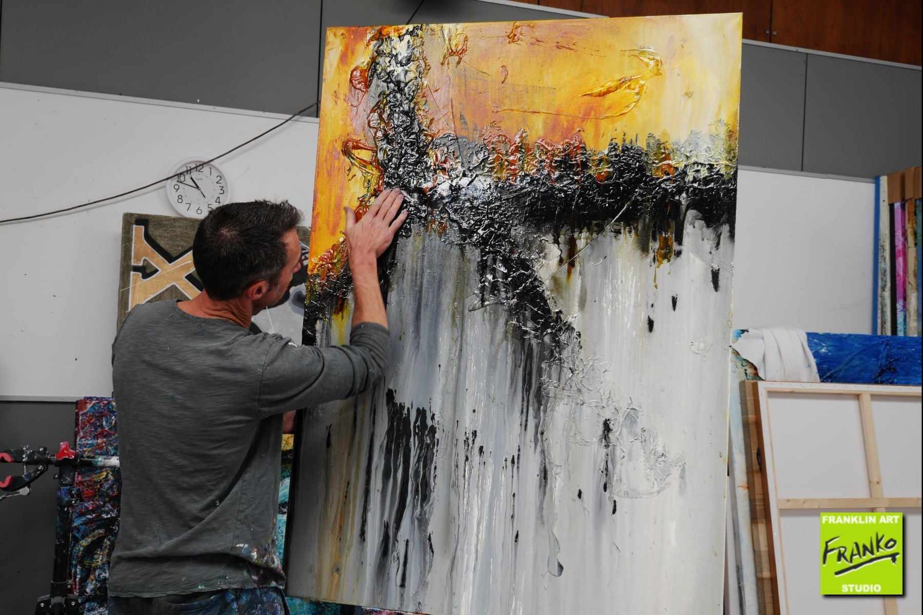 Burnt Sienna Abstract Painting 140cm x 100cm - Textured Grey & Black Wall Art for Modern Living Room, Office Decor