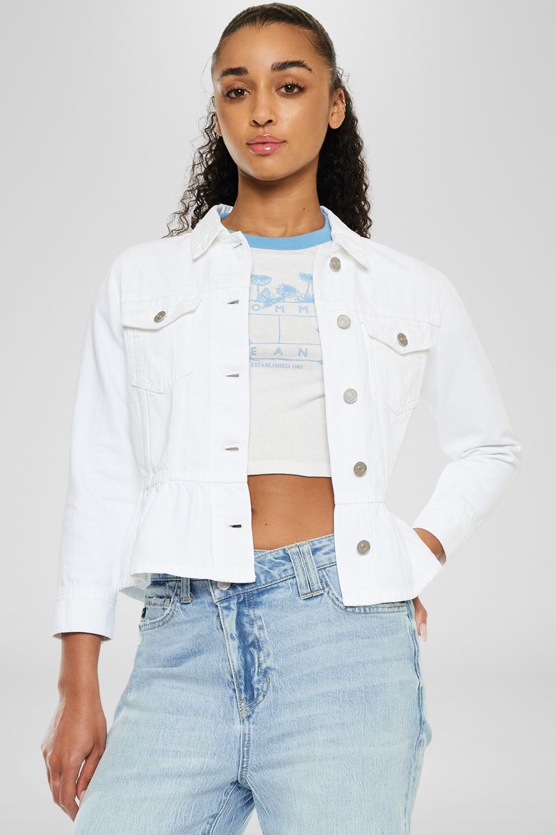 Marilou Peplum Denim Jacket for Women - Stylish Distressed Denim Coat with Ruffled Hem | Perfect for Casual Outings, Date Nights & Spring Layering