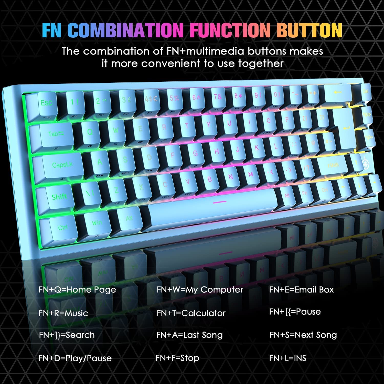 LexonElec 60% RGB Mechanical Gaming Keyboard - Compact 68-Key with Red Switches for PC/MAC/PS4 Gamers & Office Use