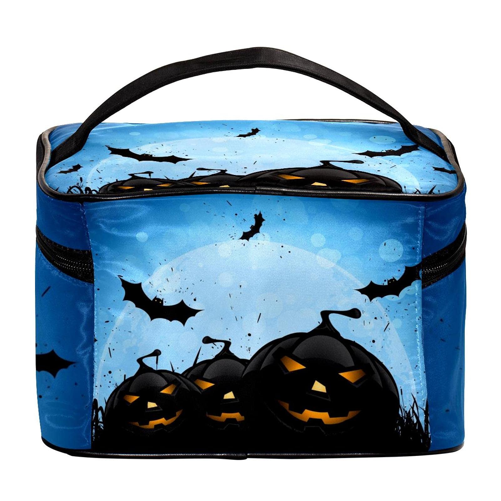 Halloween Pumpkin Bat Pattern Travel Makeup Bag - Large Cosmetic Organizer with Zipper for Women & Girls | Perfect for Halloween Parties, Travel Toiletries & Daily Makeup Storage