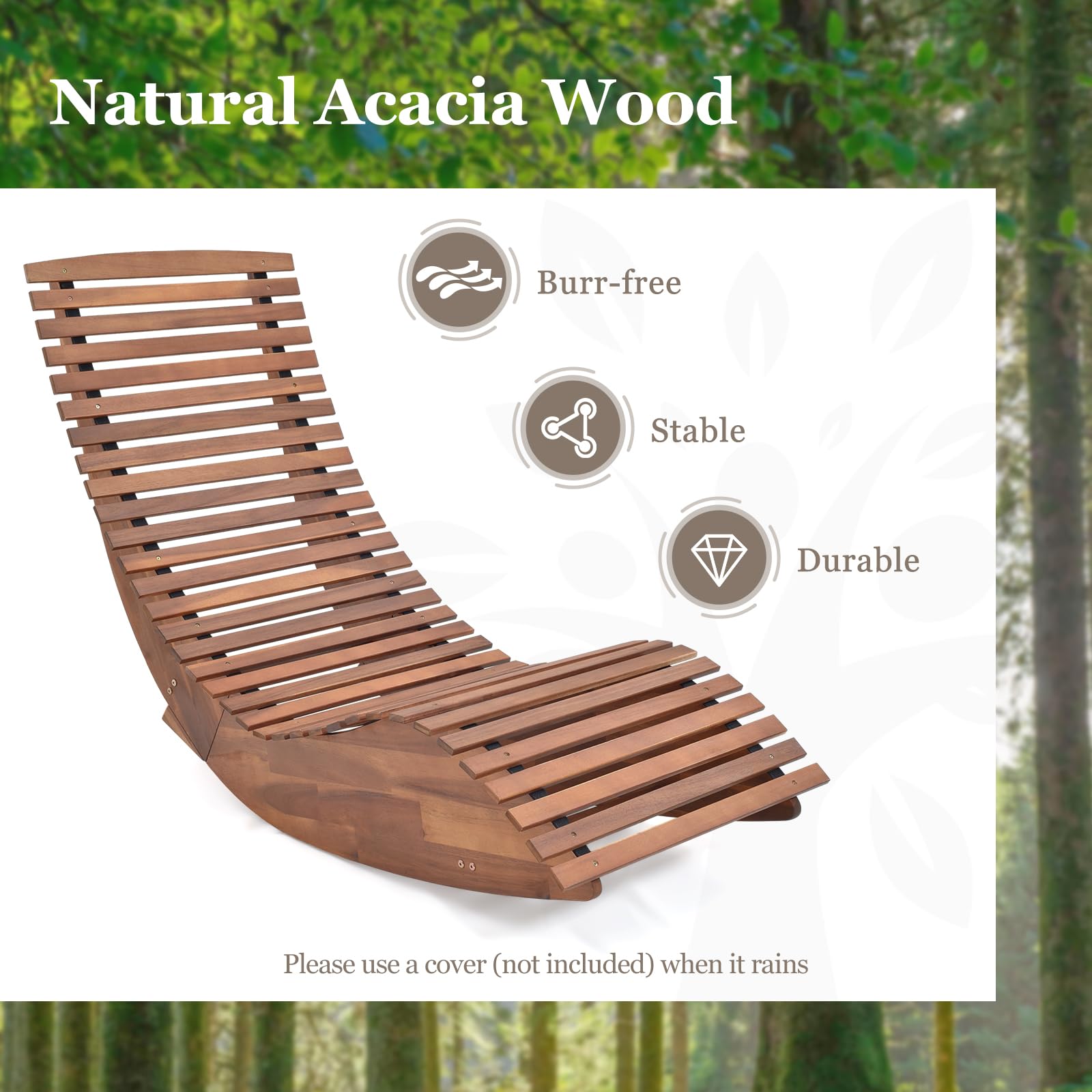 Tangkula Acacia Wood Rocking Chair - Wide Slatted Seat & High Back Porch Rocker - Durable Outdoor Patio Chair for Backyard, Garden, Deck & Sunroom Relaxation | Perfect for Reading, Lounging & Enjoying Nature