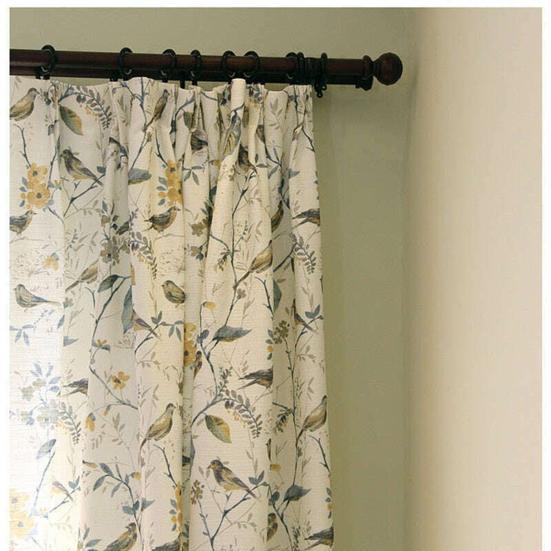 Astor American Country Blue Leaf Print Semi Sheer Curtains - Light Filtering Window Treatments for Living Room & Bedroom