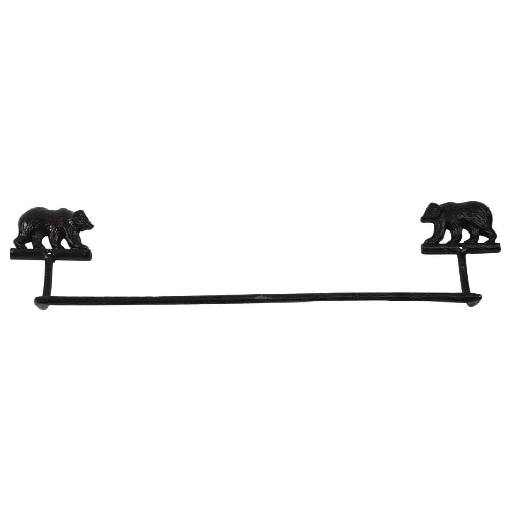 Black Cast Iron Grizzly Bear Towel Bar Holder - Rustic Lodge Bathroom Decor for Cabin, Farmhouse & Wilderness Retreats
