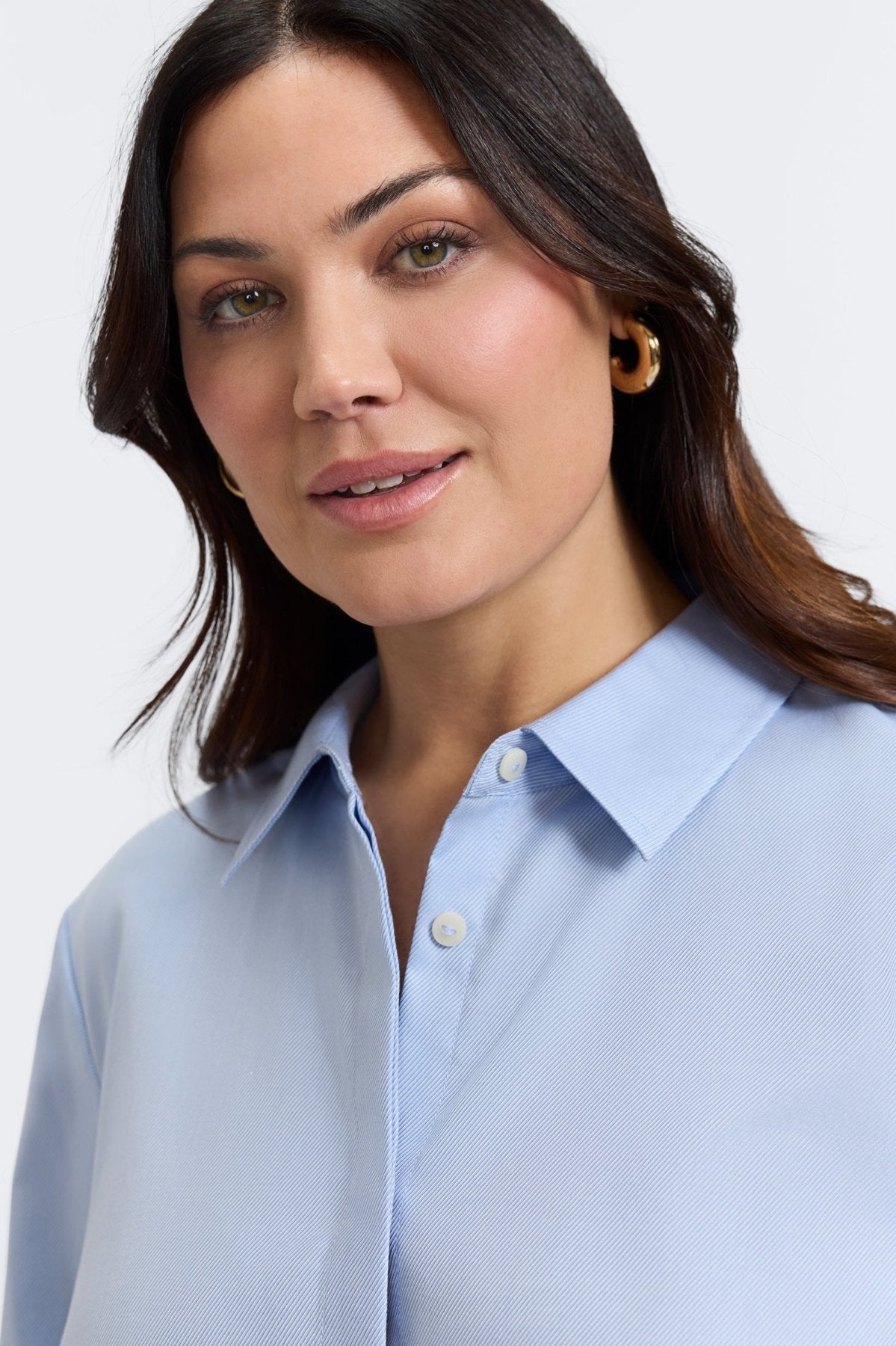 Beatrice Plus Women's Cavalry Twill 3/4 Sleeve Button-Down Shirt | Classic Office & Casual Wear | Perfect for Business Attire and Weekend Outings