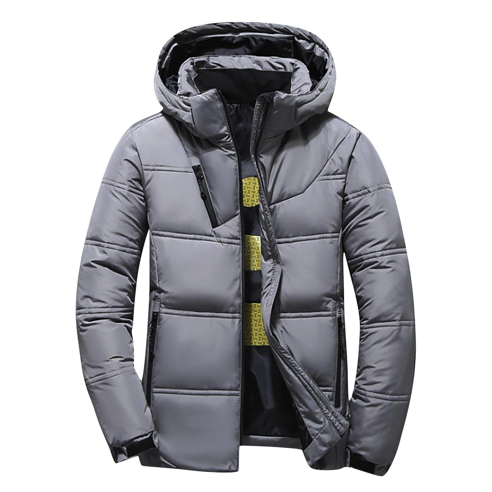 **Men's Plus Size Hooded Puffer Jacket - Winter Warm Down Coat with Zip, Waterproof & Windproof - Ideal for Outdoor Activities, Skiing, and Cold Weather**