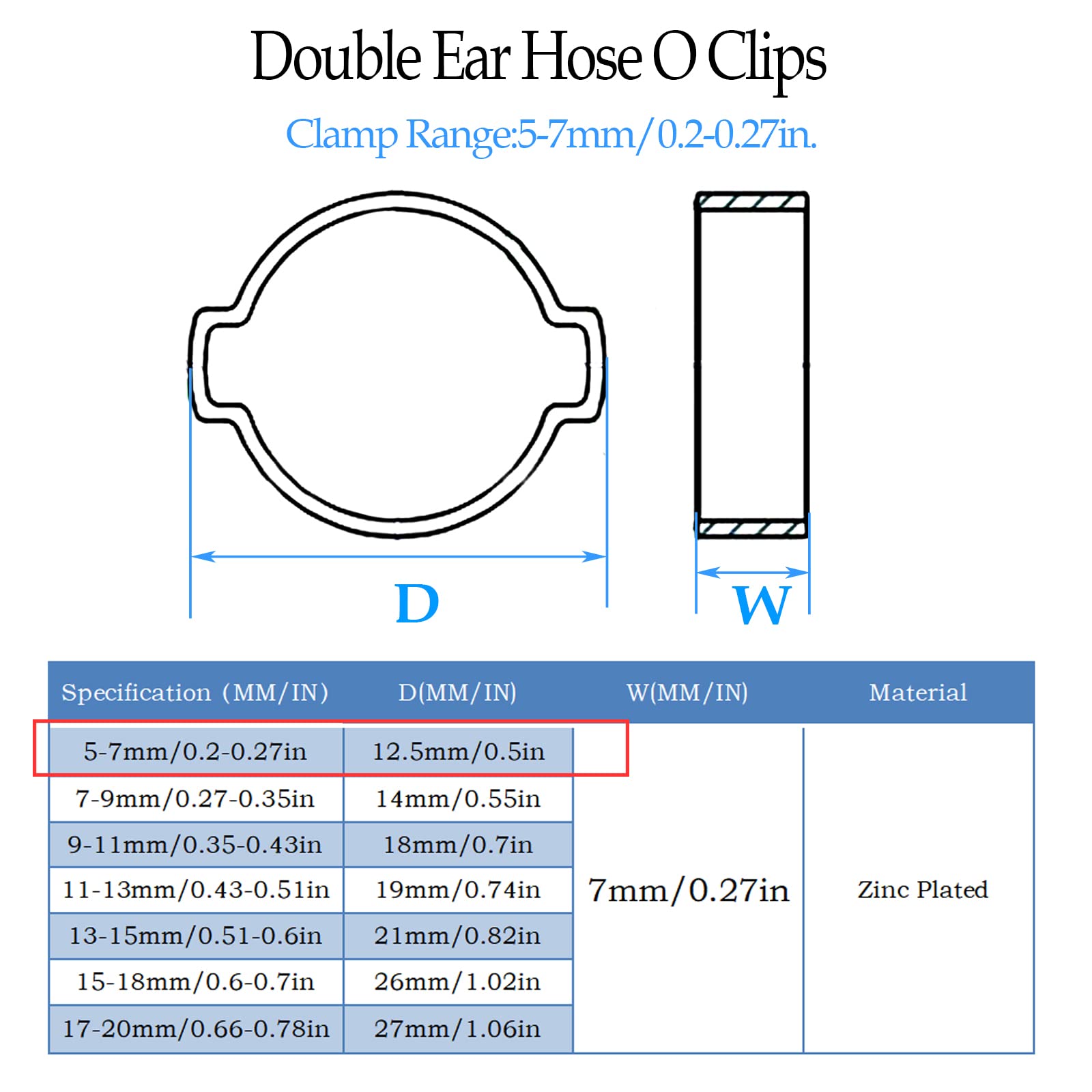 20pcs 5-7mm Adjustable Double Ear Hose Clamps - Zinc-Plated Steel for Plumbing & Automotive