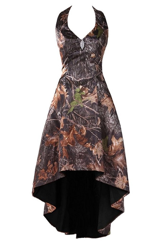 iLovewedding Camouflage Halter High-Low Bridesmaid Dresses - Short Wedding Party Gowns for Outdoor & Boho Themed Weddings, Beach Ceremonies, and Photoshoots