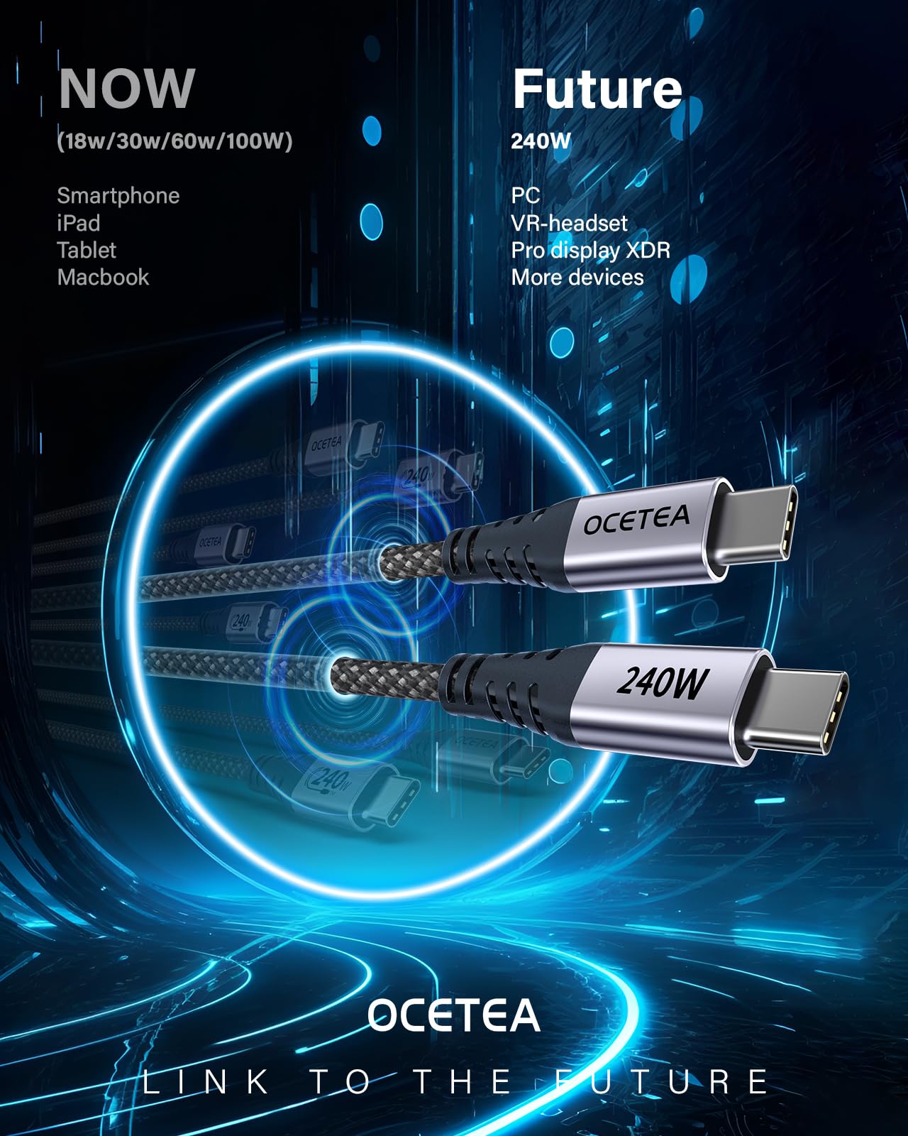 240W USB C to USB C Fast Charging Cable 3-Pack (6.6ft+3.3ft+3.3ft) - Braided Type C Cable Compatible with iPhone 16/15 Pro Max, MacBook Pro, iPad Pro, Galaxy S24 Ultra - Perfect for Home, Office & Travel Charging