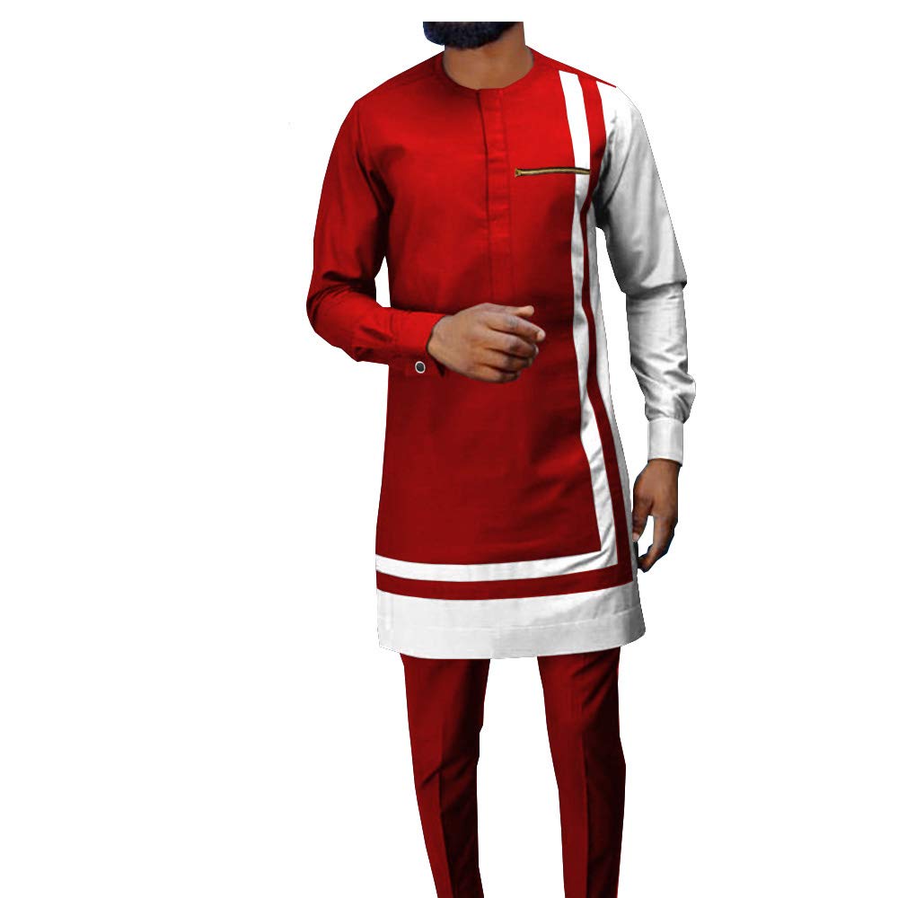 African Men's Dashiki Outfit Set - Long Sleeve Ankara Print Coat & Pants 2-Piece Tracksuit (Plus Size Available) - Perfect for Cultural Events, Weddings & Afrocentric Fashion