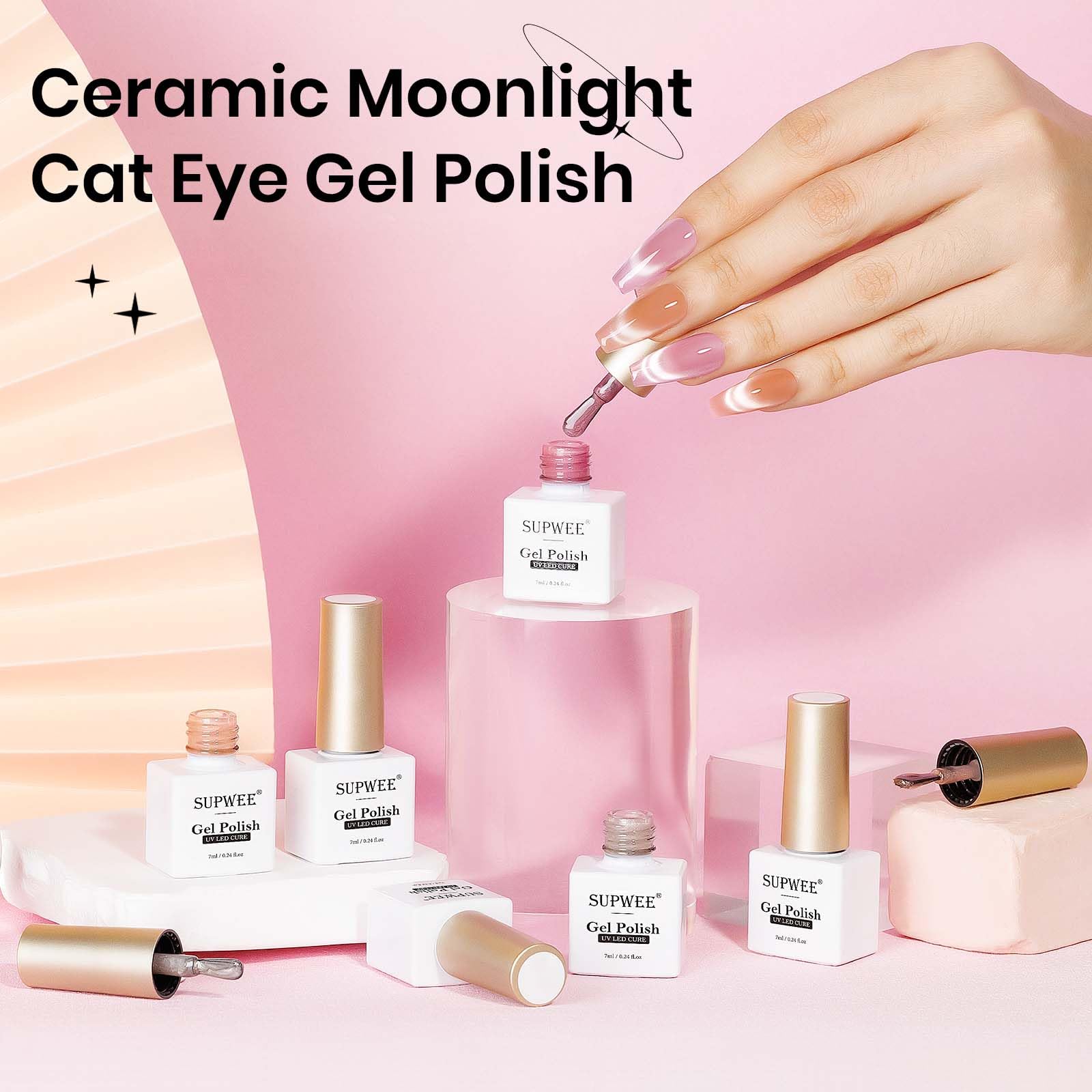 6 Colors Cat Eye Gel Nail Polish Set - Moonlight Glass Magnetic Gel with Shimmer Glitter (Pink, Purple, Gray) | Soak Off & Nail Lamp Friendly | DIY Nail Art at Home for Parties, Weddings & Special Occasions