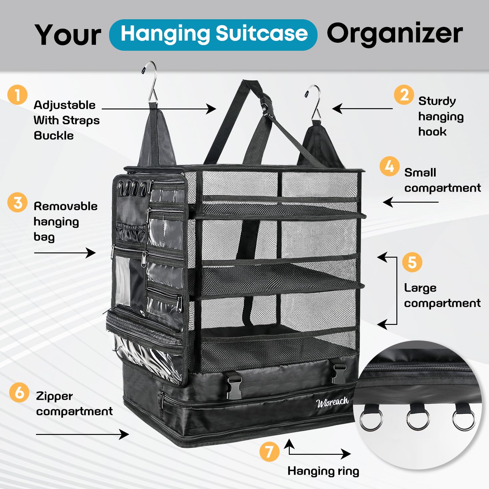 Premium Hanging Suitcase Organizer & Travel Shelves - Packing Cubes for Carry-on Luggage - Wrinkle-Free Clothes Storage - Black | Perfect for Business Trips, Vacations & Organized Travel Packing