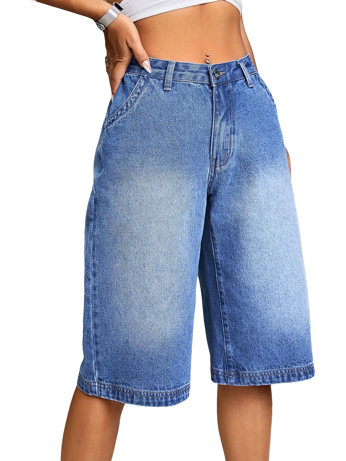 Milumia Women's Loose Low Waist Denim Wide Leg Bermuda Shorts - Comfortable Casual Summer Jeans for Streetwear & Vacation Outfits
