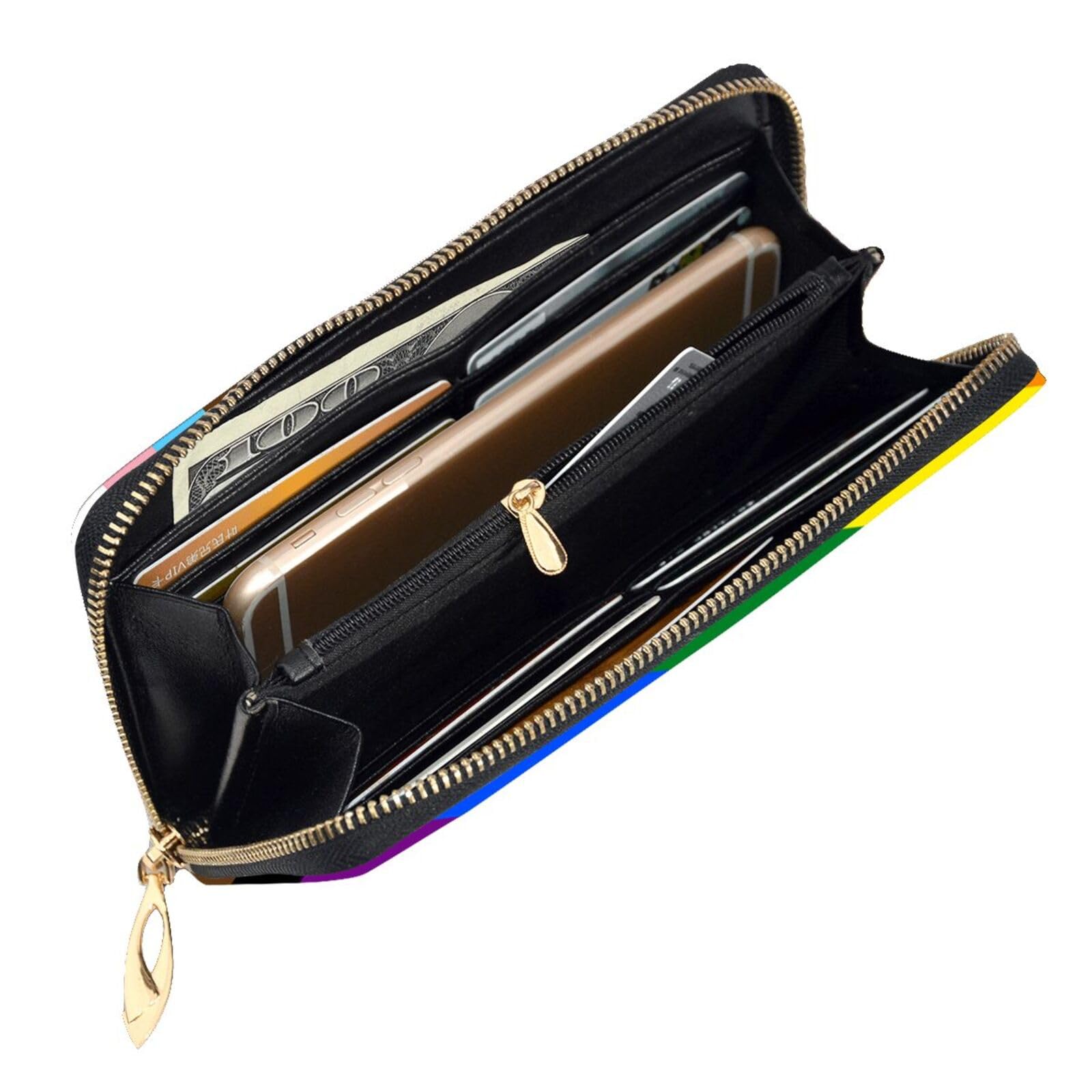 LGBT Pride Rainbow Leather Wallet with Zipper - Multi-Pocket Phone Credit Card Holder for Women & Men | Perfect for Travel, Parties & Everyday Use