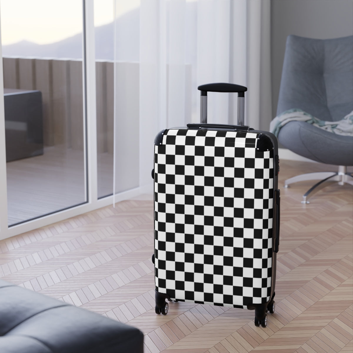 Checkered Hard Shell Cabin Suitcase with 360° Swivel Wheels & Adjustable Telescopic Handle - TSA Approved Combination Lock - Perfect for Air Travel & Weekend Getaways
