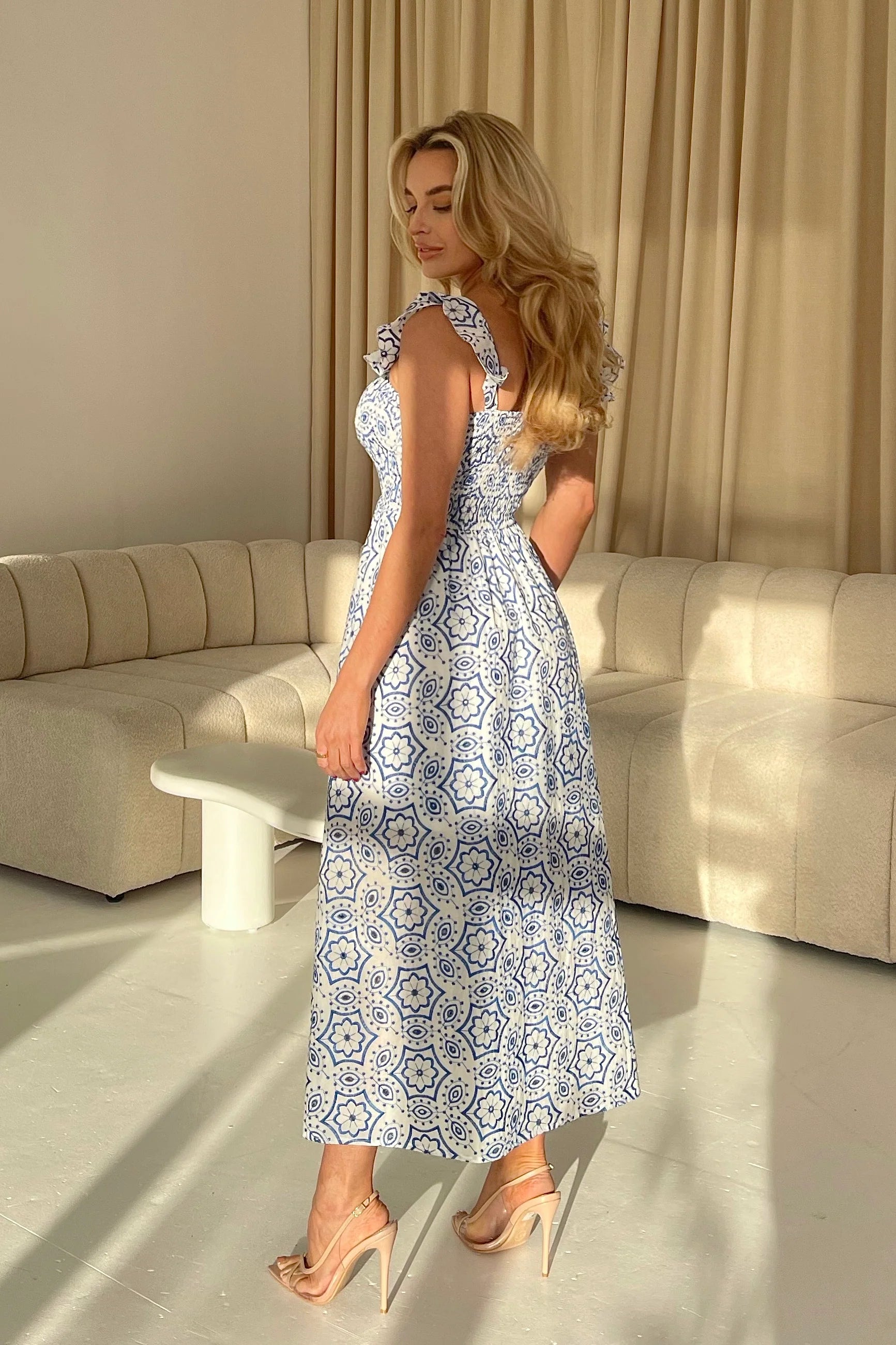 Lara Broderie Anglaise Maxi Dress for Women - Floral Embroidery Summer Beach Dress (Blue) | Perfect for Vacation, Wedding Guest & Boho Outfits