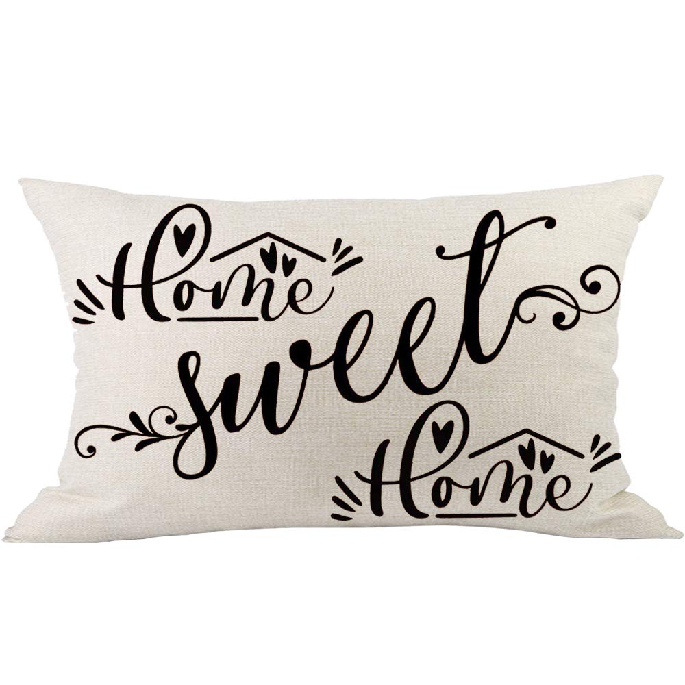 Black Word Art 'Home Sweet Home' Decorative Pillow Cover - Cotton Linen Throw Pillow Case 12x20 Inches - Perfect Gift for Family Lovers & Cozy Home Decor