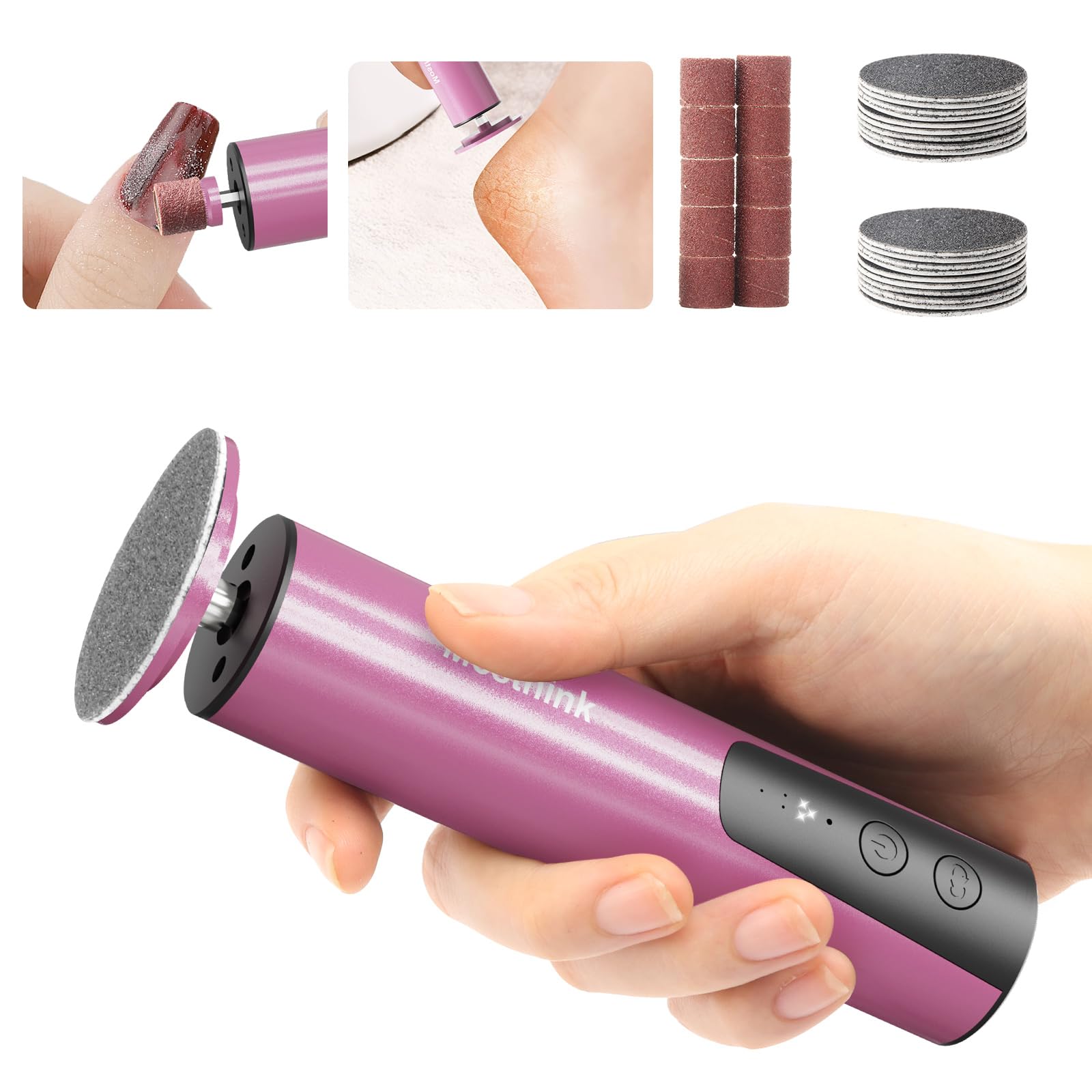 Electric Callus Remover & Foot File - Rechargeable 2-in-1 Pedicure Tool with 6 Adjustable Speeds & Sandpaper Disks for Dead Skin Removal - Perfect for Home Pedicures & Foot Care Routines