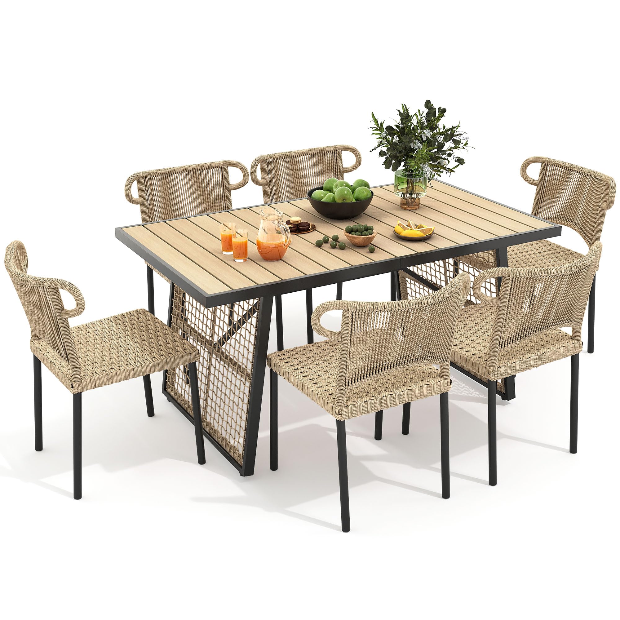 YITAHOME 7-Piece Outdoor Patio Dining Set - Rattan Wicker Table & 6 Chairs - Weather-Resistant Garden Furniture for Backyard, Balcony, Lawn - Perfect for Family Gatherings & Outdoor Entertaining