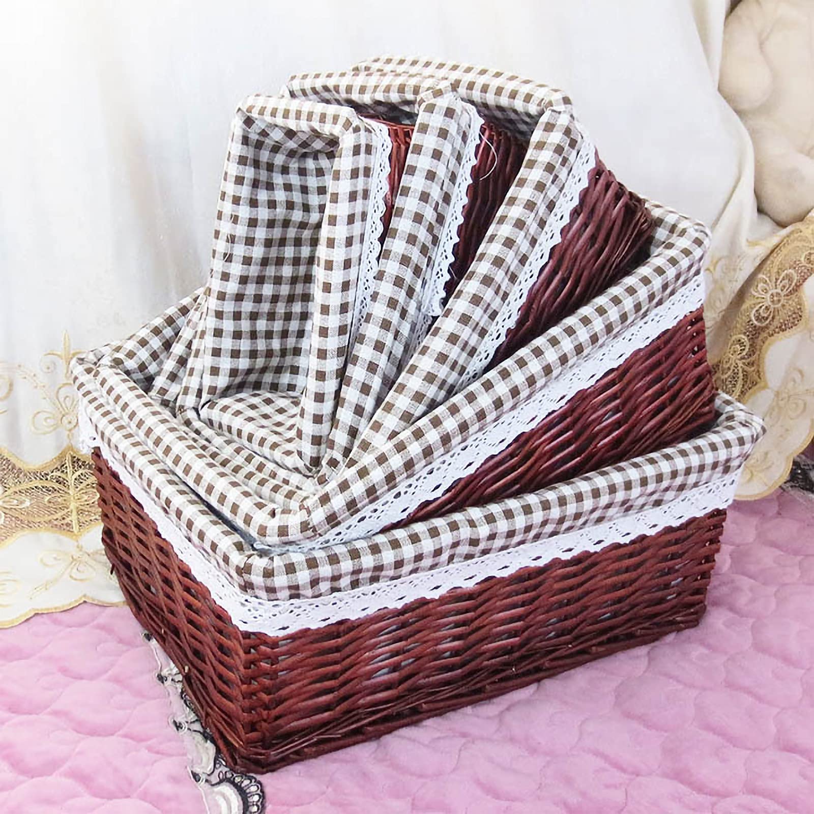 Rismart Handmade Wicker Storage Baskets - Natural Woven Decorative Organizing Bins for Bedroom, Bathroom, Shelf & Coffee Table - Perfect for Home Organization & Farmhouse Decor