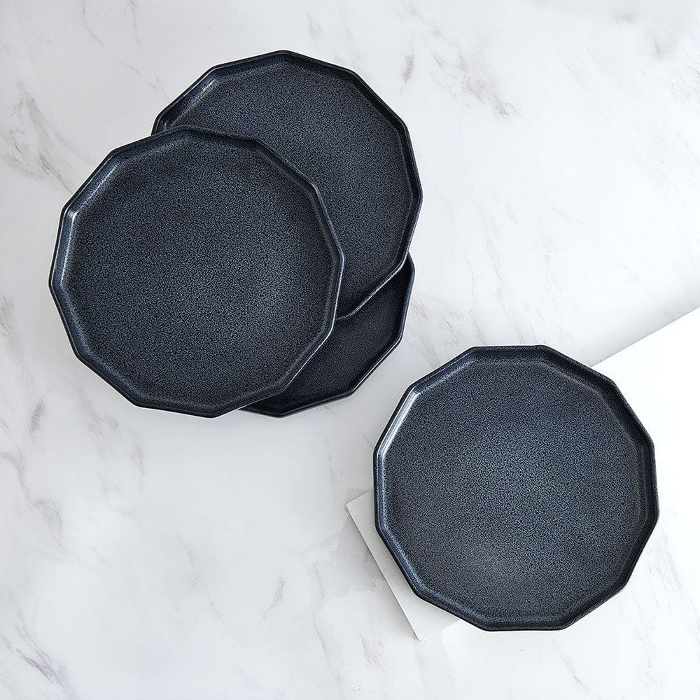Luxor Blue Set of 4 Elegant Porcelain Dinner Plates - Perfect for Formal Dining, Wedding Registry & Holiday Entertaining
