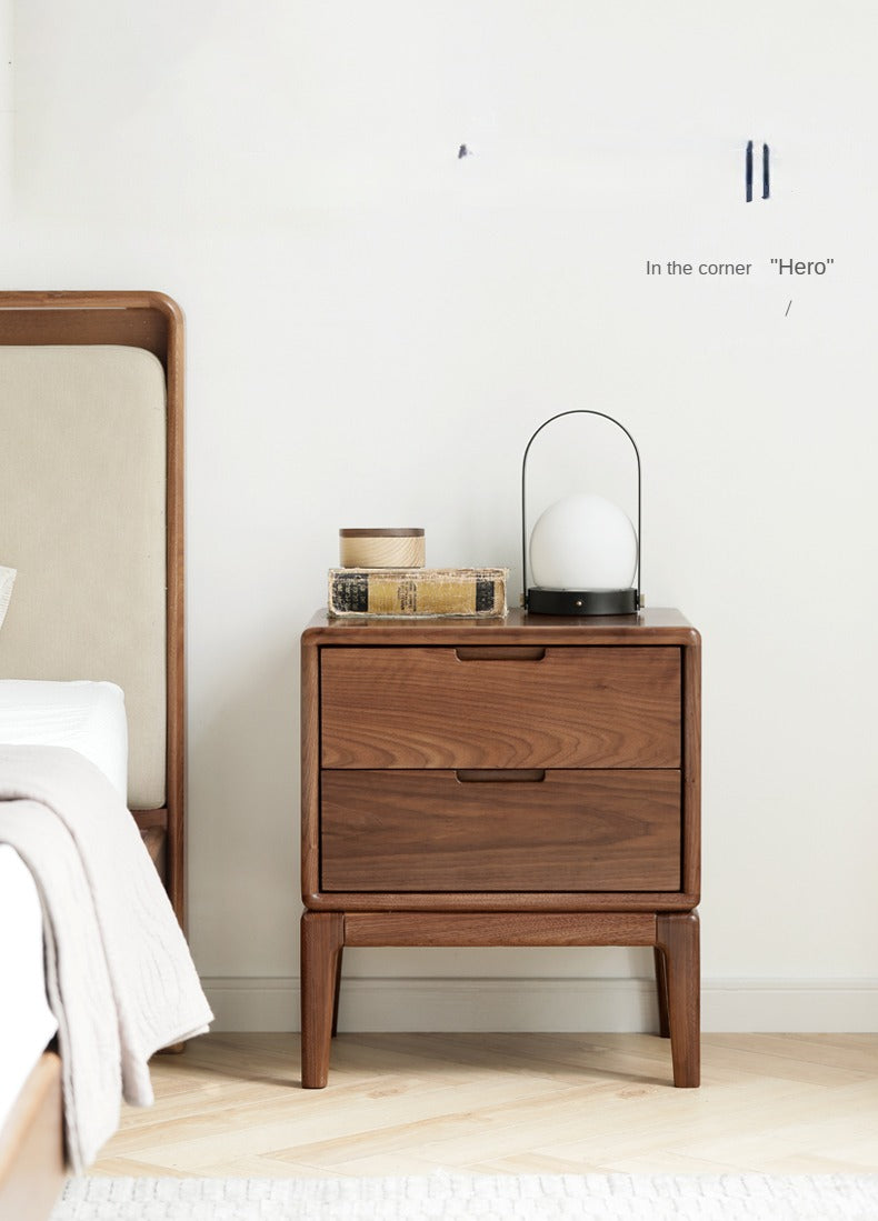 Premium Black Walnut & Ash Solid Wood Nightstand - Modern Nordic Style Bedside Table for Bedroom, Living Room, or Office - Durable & Stylish Furniture with Storage Shelf