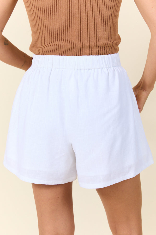 Women's High Waisted White Pleated Shorts - Summer Casual Stretch Shorts for Beach, Travel & Everyday Wear