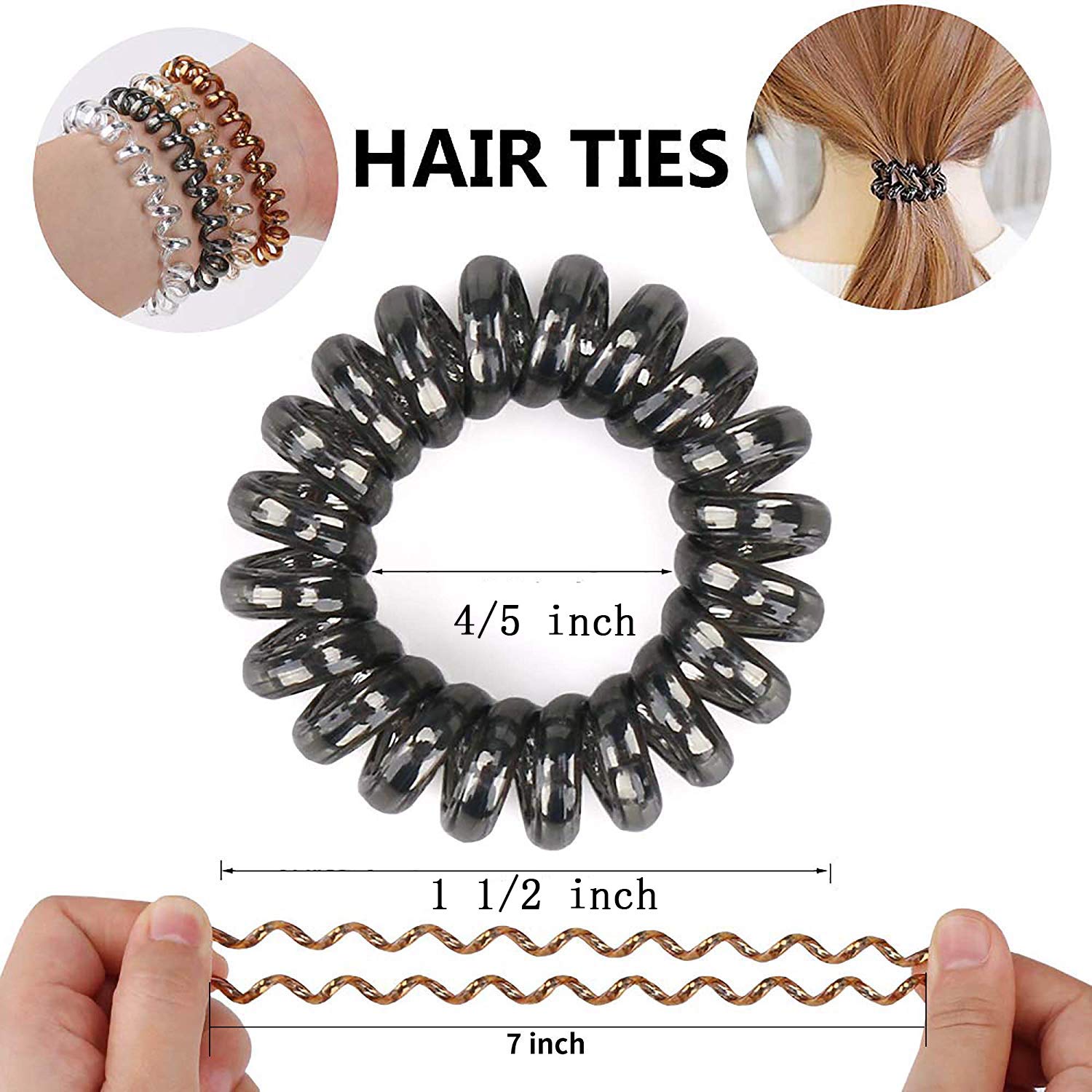 Spiral Hair Ties for Women - 12 Pack Coil Hair Bands, No Crease Phone Cord Hair Elastics for Girls & Ladies - Perfect for Workouts, Yoga, Running and Everyday Hairstyles