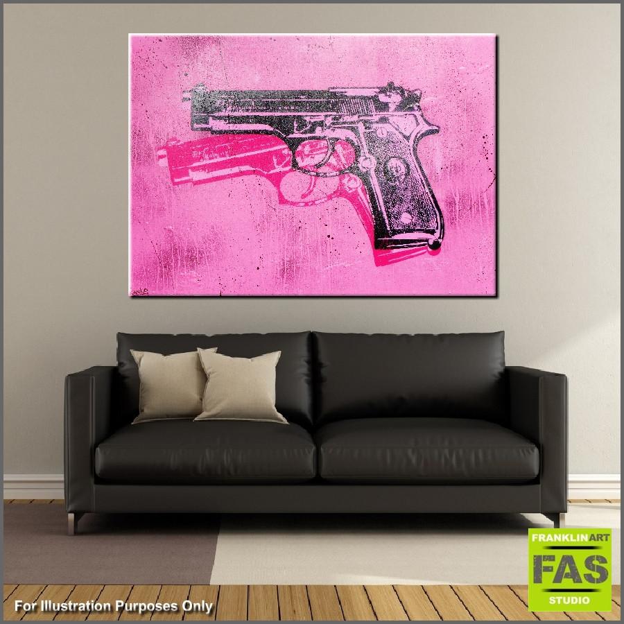 Bang Bang Warhol Two 140cm x 100cm Guns Pink Pop Art Canvas Print - Andy Warhol Inspired Wall Decor for Living Room, Bedroom & Office