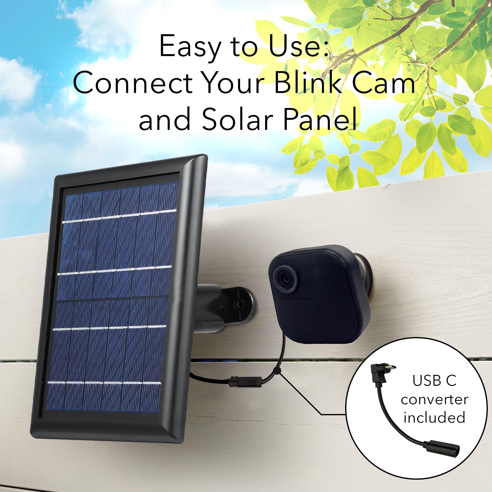 Wasserstein Solar Panel with Built-in Battery for Blink Outdoor 3/4 - 3 Pack Black (Camera Not Included) | Weatherproof Outdoor Security Camera Charging Solution for Home & Business Surveillance