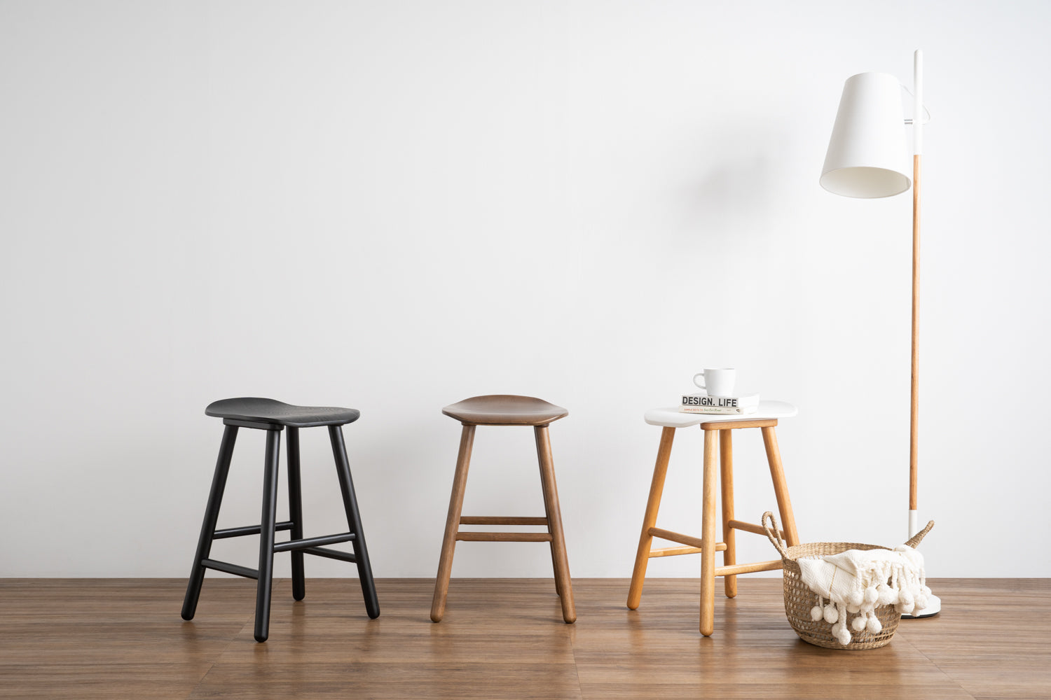 Hetty Counter Stool - Solid Oak Wood with White Finish | Modern Kitchen Bar Stool for Dining Room & Breakfast Nook