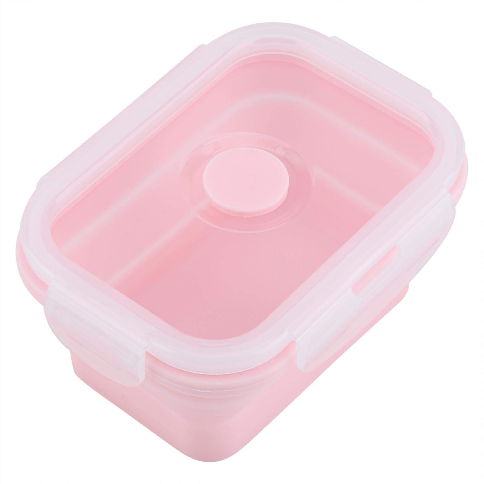 **Leakproof Silicone Bento Lunch Box for Adults & Kids - 500ML Microwave Safe, Portable & Foldable Food Container (Pink) - Ideal for School, Office & Picnics**