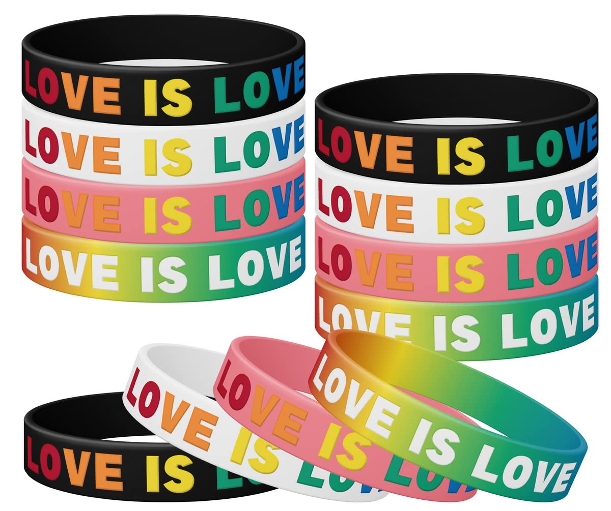 12-Pack Love is Love Silicone Wristband Bracelets - Rainbow Engraved Couple Bracelets with 
