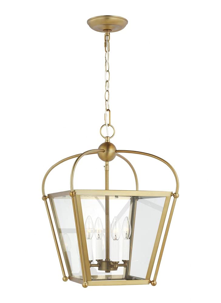 Generation Lighting 4-Light Charleston Pendant Light Fixture in Satin Brass (Model 5191004-848) | Modern Ceiling Light for Dining Room, Kitchen Island & Living Room | 60W Candelabra Bulb Compatible | Elegant Home Decor Lighting for Foyer & Entryway