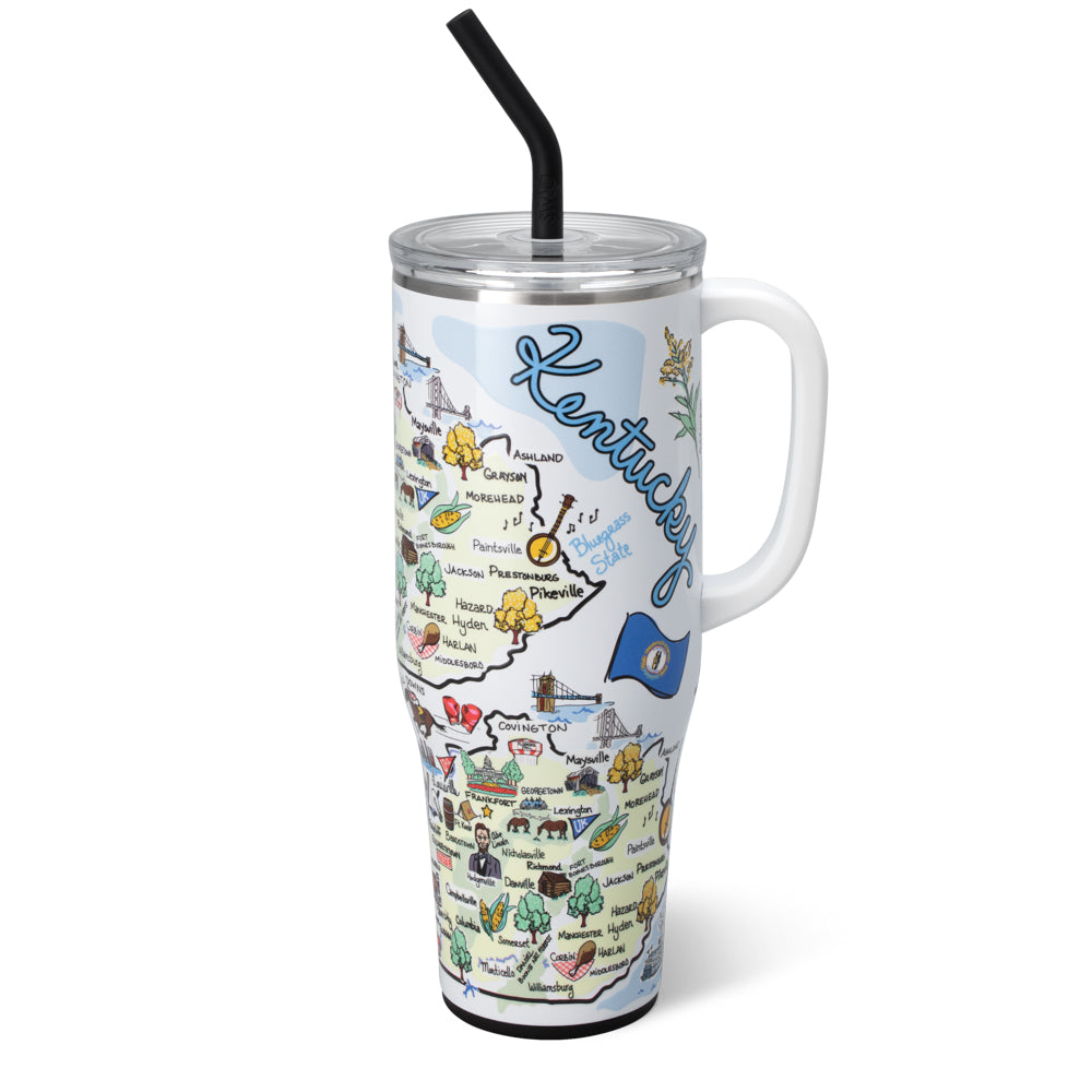 Kentucky Mega Mug 40oz - Large Insulated Stainless Steel Tumbler with Lid & Straw - Perfect for Coffee, Tea & Cold Drinks - Great for Camping, Travel & Office Use