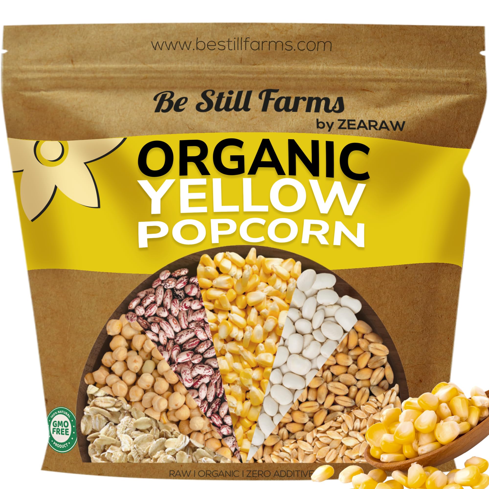 Organic Yellow Popcorn Kernels (2.8 lb) - Hulless, Non-GMO, USDA Certified, Vegan, USA Grown - Perfect for Movie Nights, Healthy Microwave Snacks & DIY Popcorn - Great for Family Gatherings, Movie Theaters & Home Popping Machines