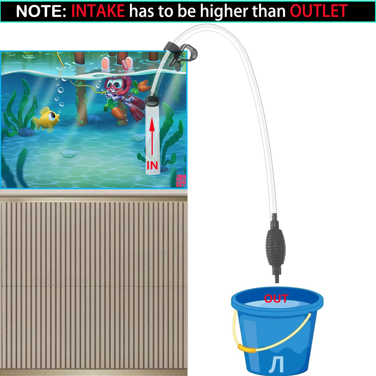 7ft Aquarium Gravel Cleaner Vacuum with Large Siphon Ball - Fish Tank Water Changer for Cleaning Gravel & Sand - Perfect for Freshwater & Saltwater Aquarium Maintenance