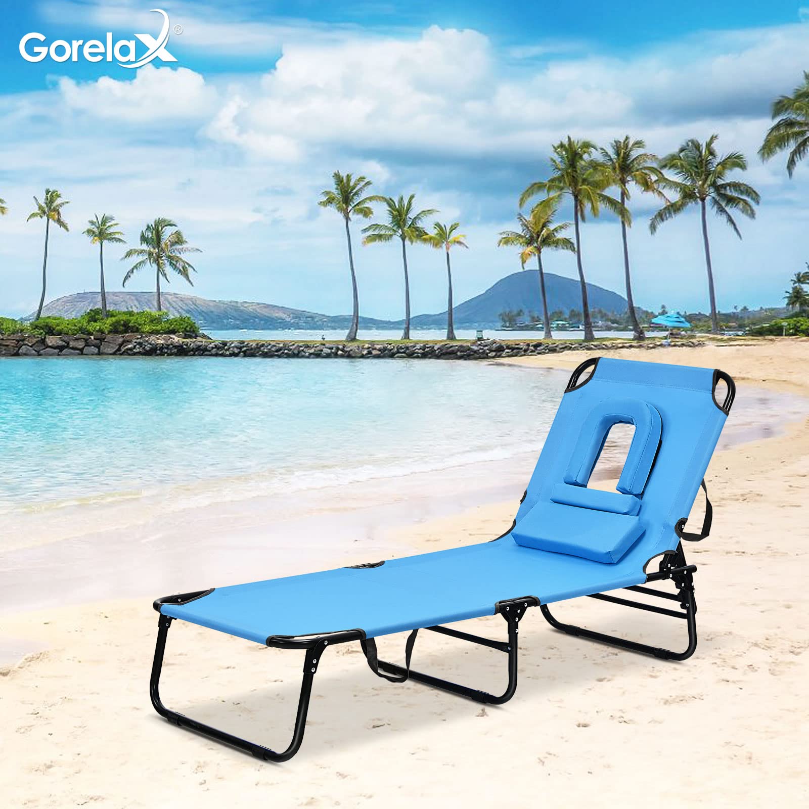 Giantex Adjustable Folding Chaise Lounge Chair - Portable Recliner for Beach, Patio, Poolside & Outdoor Relaxation - Blue