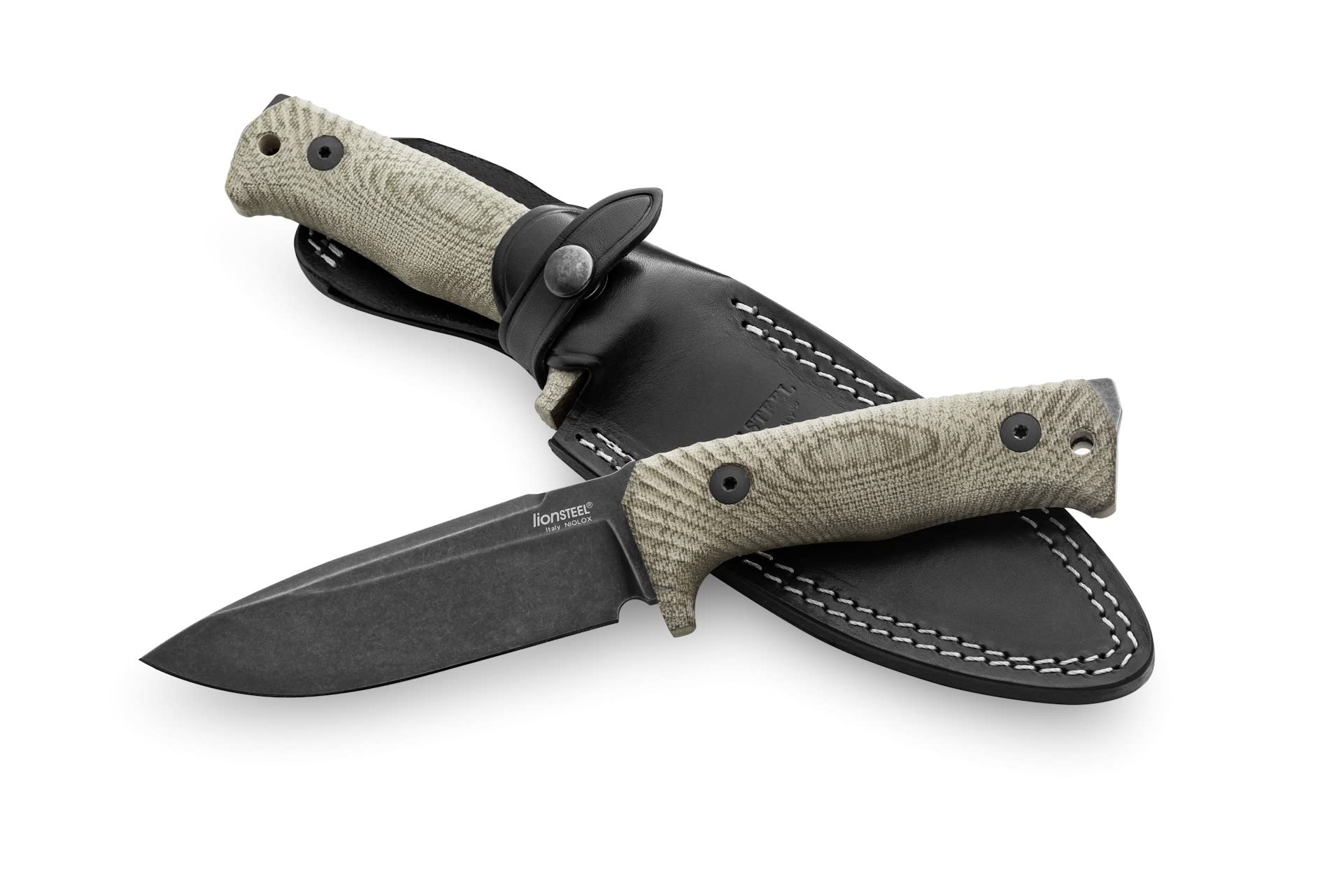 LionSTEEL T5 Fixed Blade Knife - Niolox Stainless Steel with Green Canvas Micarta Handle - Survival, Camping, Hunting, Outdoor EDC Knife