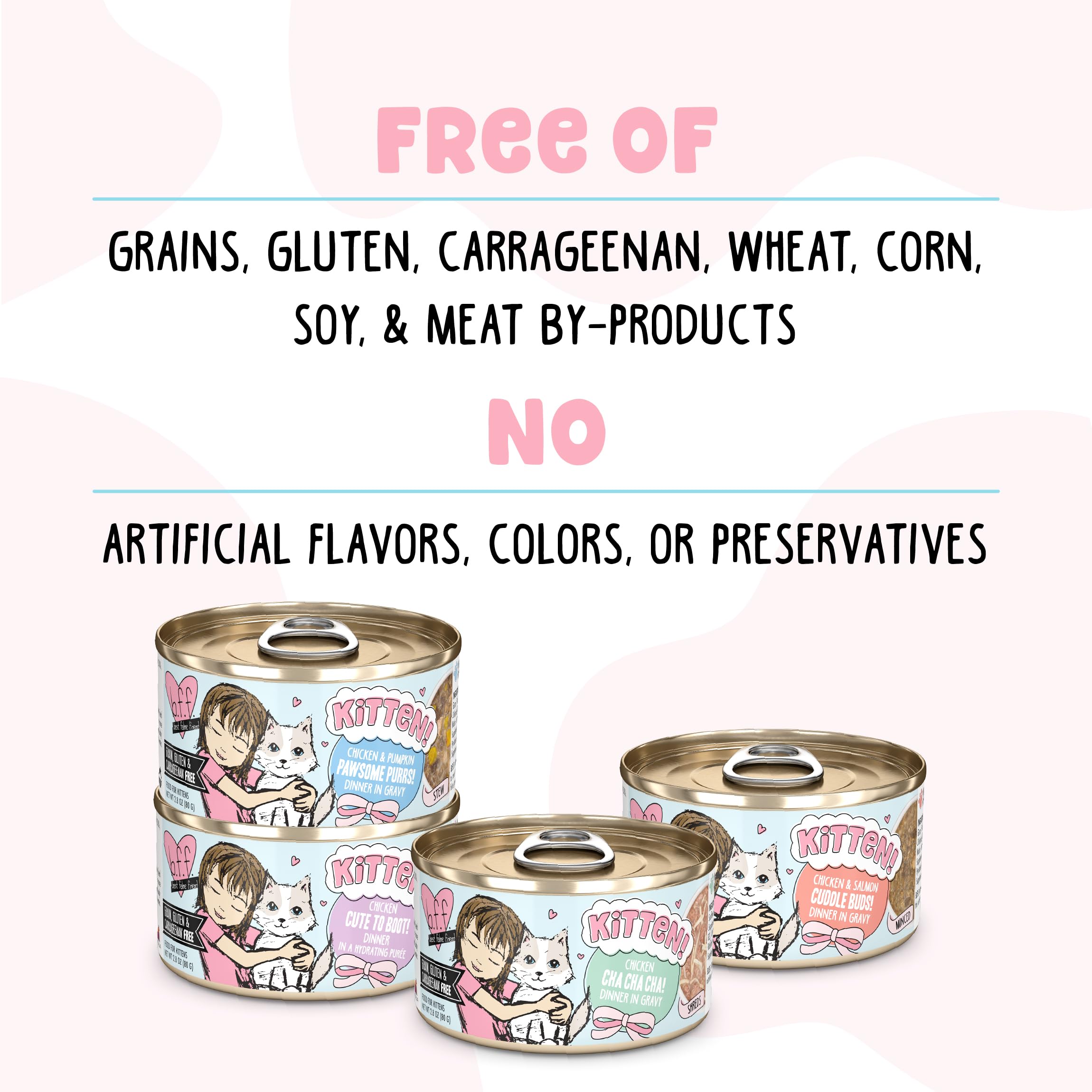 Weruva B.F.F. Kitten Me Softly Variety Pack - Grain-Free Wet Cat Food for Kittens, 2.8oz Cans (Pack of 12) - Perfect for Growing Kittens & Picky Eaters at Home
