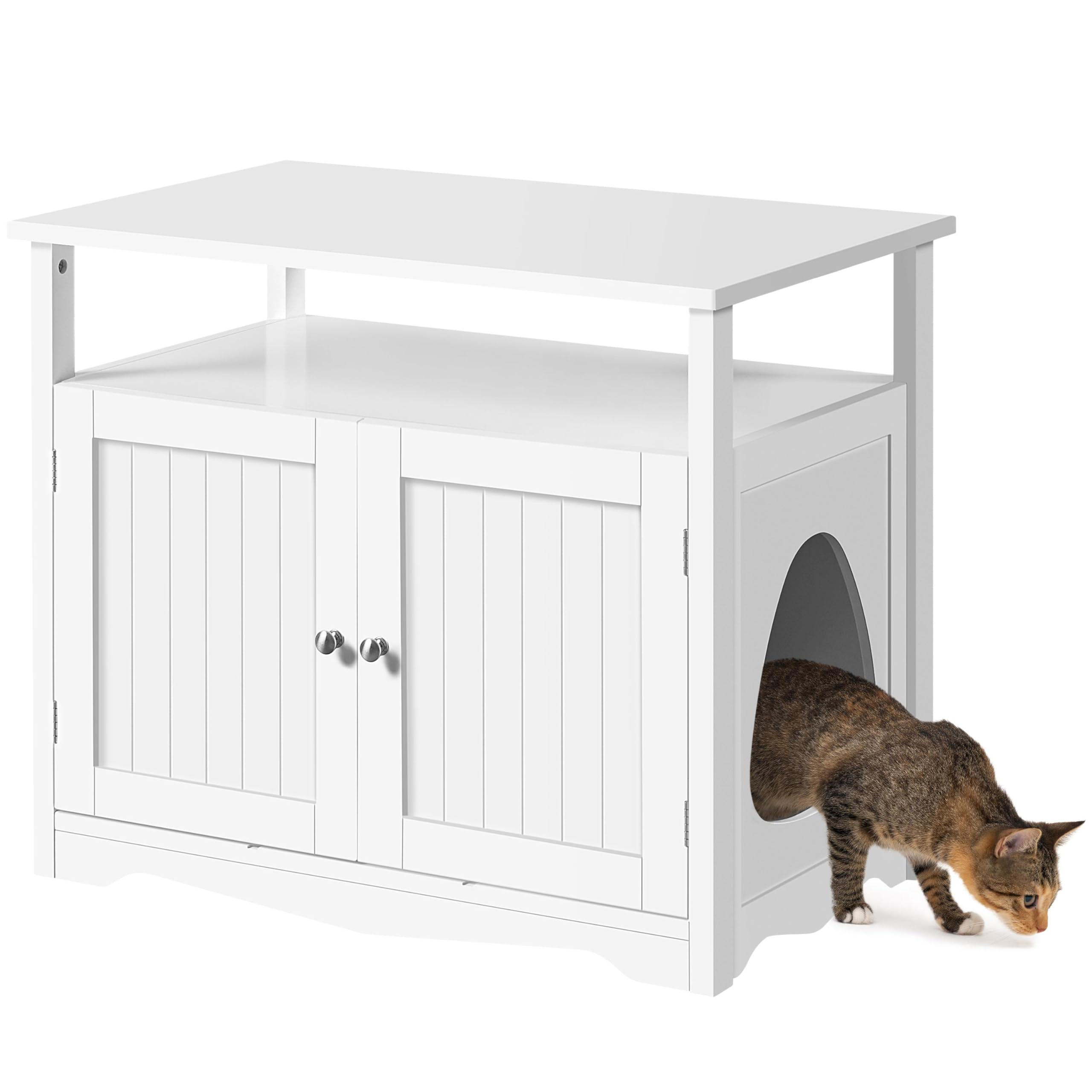 Yaheetech Wooden Cat Litter Box Enclosure Furniture - Hidden Litter Box with Removable Divider, Indoor Cat House with Storage Shelf, Pet Side Table Cabinet - Perfect for Small Spaces & Home Decor