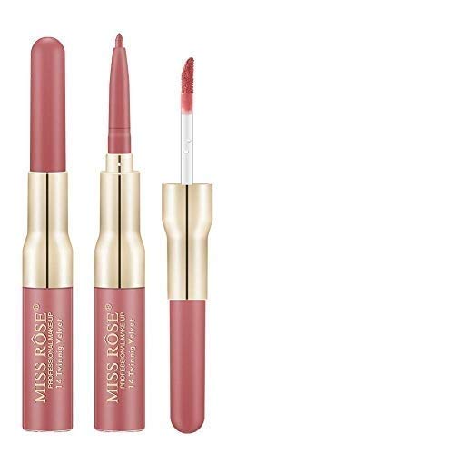 Miss Rose Professional 2-in-1 Waterproof Lip Gloss & Lip Liner - Long Lasting Matte Finish (Pink, 7.5g) | Perfect for Day to Night Wear, Parties & Special Occasions