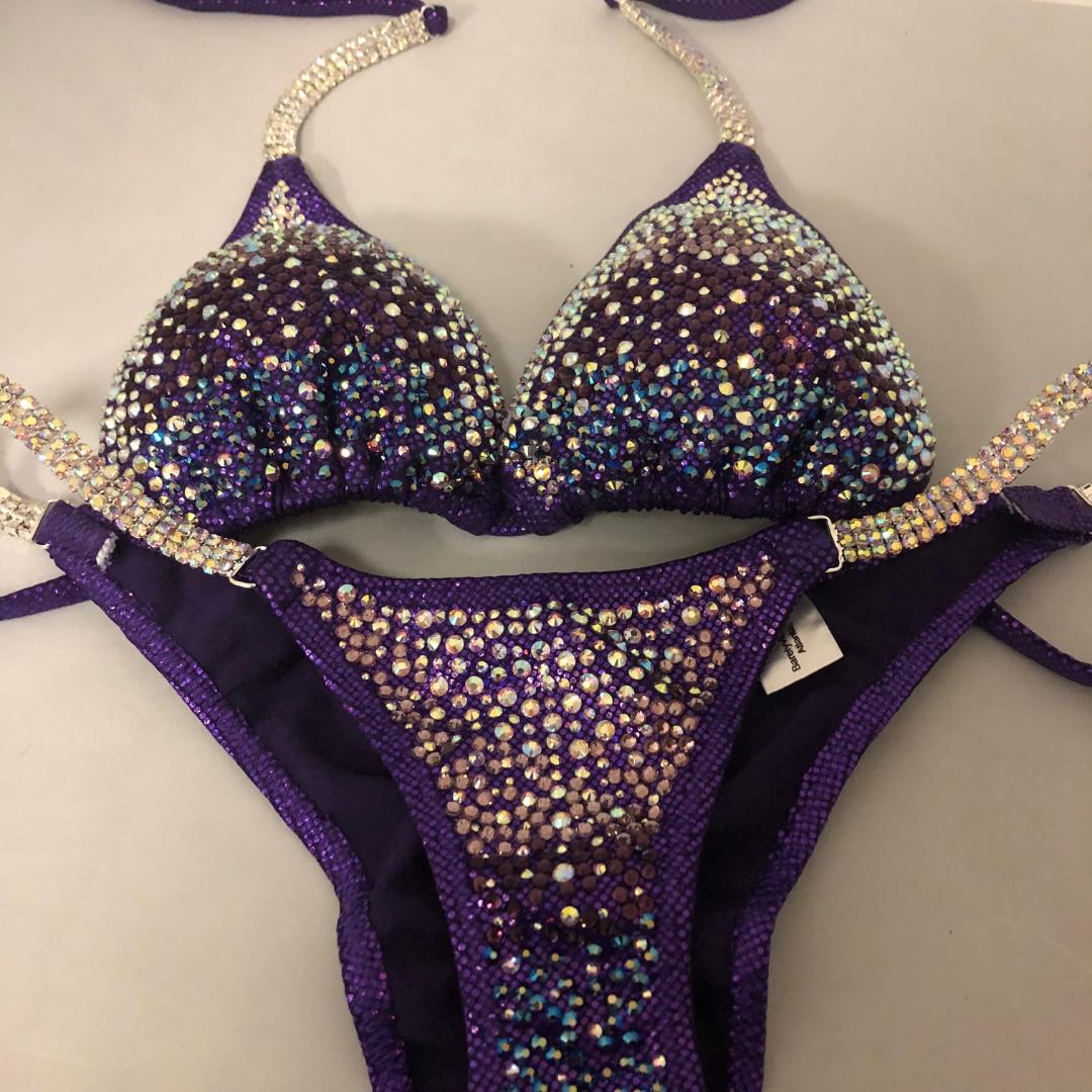 Sparkling Purple Crystal Bikini Set with Clustered Rhinestones - Sexy Swimwear for Beach, Pool, and Competition - Perfect for Pageants, Vacations, and Instagram Photos