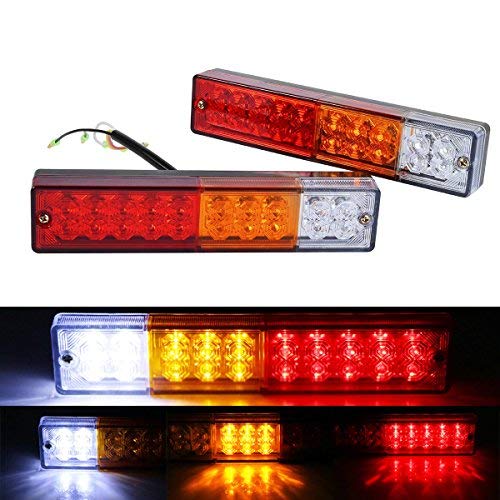 2Pcs LED Trailer Lights - Red/Amber/White 20LEDs for Truck Tail Lights | Brake, Turn Signal & Running Lights